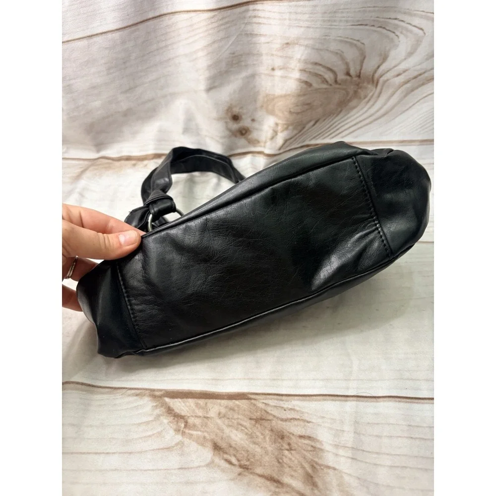 Y2K Black Slouch Mini Hobo Shoulder Bag Knot Strap Soft Faux Leather Purse